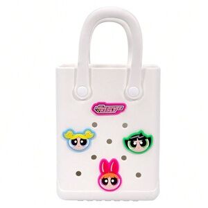 White Miniso Powerpuff Girls Small Handbag – Cute Cartoon Square Bag 🤍💗✨